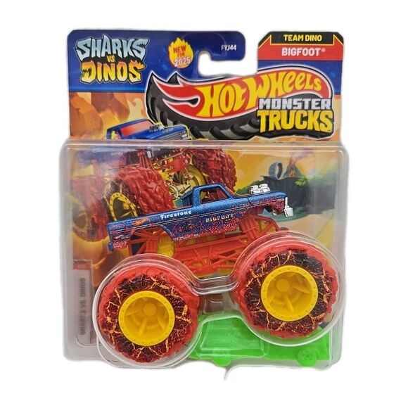 Hot Wheels Monster Trucks Bigfoot Team Dino Sharks vs Dinos 1:64 Red - Picture 1 of 7